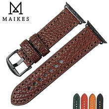 Ремешок для часов MAIKES из натуральной кожи, качественный браслет для Apple Watch 44 мм 40 мм 42 мм 38 мм Series SE 6 5 4 3 2 1 iWatch 2024 - купить недорого