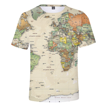Camiseta 3d mapa mundi estampada, manga curta harajuku para homens e mulheres, verão 2024 - compre barato