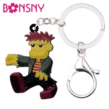 Bonsny chaveiro de acrílico zumbi para halloween, chaveiros de anime, fantasia de anéis, joias para mulheres, meninas, adolescentes, bolsa, presente 2018 2024 - compre barato