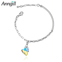 Pulsera con cristales de Swarovski para mujer y niña, brazalete romántico con colgante de corazón de Color plateado, joyería Gif 2024 - compra barato