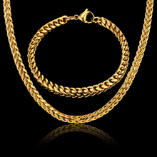 Conjuntos de joyería para hombre, collar y pulsera de cadena de eslabones de oro para hombre, de acero inoxidable, conjuntos de joyería baratos 2024 - compra barato