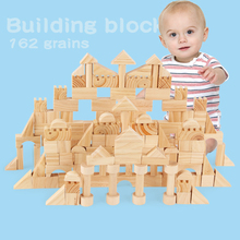 Wooden children's building blocks toys 162 Urban themed Wood color Building Blocks stacking game shape cognitive early education 2024 - buy cheap