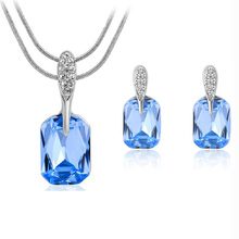 Ociki Cubic Zirconia Blue Crystal Square Necklace and Earrings Jewelry Set for Women Girls Gift Drop Shipping Jewelry Wholesale 2024 - buy cheap