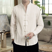 Традиционная китайская одежда для мужчин, хлопковые льняные рубашки hanfu Kung Fu Tai Chi, мужской костюм в китайском стиле, топ CN-022 2024 - купить недорого
