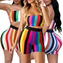 New Fashion Womens Summer Clothes Sets Sexy 2 Piece Outfits Bodycon Stripe Print Crop Top and High Waist Shorts 2024 - buy cheap