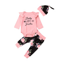 3Pcs Clothes Set !!! 0-24M Newborn Kid Toddler Baby Girl Clothes Long Sleeve Print Letter Romper Top +Floral Pants+Hat Set 2024 - buy cheap