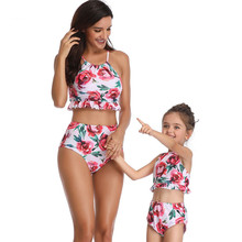 Kids Girls Women Mother and Daughter Swimwear Mommy Me clothes Swimsuit Brachwear Family Matching Mom Bikini floral Summer Set 2024 - buy cheap