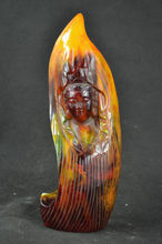 Elaborate Chinese Old Collectibles Decorated Resin Carving Kwan-Yin Leaf-shape Statue 2024 - buy cheap