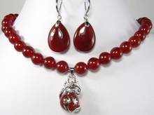 Real natural fine red gem necklace +dragon pendant & heart gem earrings set gem women's jewelry lady's Jewelry American style 2024 - buy cheap