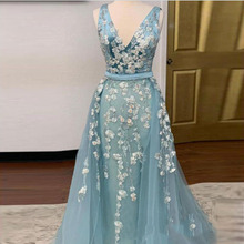 2019 Trendy Flowers Appliques Decoration Evening Party Dresses Real Photo Mermaid Prom Gown With Detachable Train robe de soiree 2024 - buy cheap