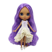 ICY DBS Blyth doll nude joint body 1/6 bjd with black skin and matte fance long purple curly hair BL7216 2024 - buy cheap