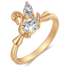 Модные Австрийские кольца с кристаллами золотого цвета, кольцо на палец с лебедем, обручальные кольца с фианитом для женщин, оптовая продажа, Новинка 2024 - купить недорого