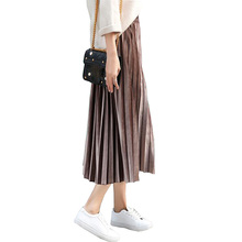 2019 Spring Women Elegant Pleated Skirt Korean High Waist Gold Velvet Long Skirt Female High Quality Women Midi Skirt Black Saia 2024 - buy cheap