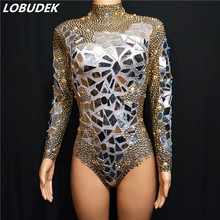 Elástico Espelho de Ouro Strass Tight-fitting Bodysuit Fêmea DJ Palco Cantora Desgaste Da Equipe de Dança Desempenho Traje Desgaste Boate 2024 - compre barato