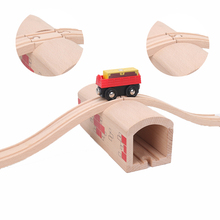 Modelo de blocos de brinquedo para trilhos de madeira, trilhos de trem em túnel reta, acessórios de trilhos 2024 - compre barato