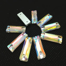 6x18mm 7x21mm 8x24mm 9x27mm Baguette Sew On Crystal AB Color Rectangle Flatback Sewing Rhinestone 2 holes 2024 - buy cheap