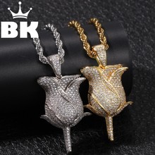 THE BLING KING-Collar personalizado de flores de rosa, Hip Hop, Circonia cúbica completa, oro, plata, piedra CZ 2024 - compra barato