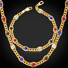 Yellow Gold Color Beautiful Austrian Rhinestone Crystal Necklace Bracelet Set Fashion Jewelry Set Gift For Women MGC NH427 2024 - buy cheap
