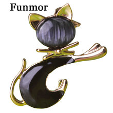 Funmor Brand Lovely Cat Brooch Corsage Gold Rhinestone Hijab Pin Birthday Gift Small Women Kids Animal Opal Brooches Jewelry 2024 - buy cheap