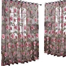 Door Blinds Window Peony Printed Transparent Tulle Curtain Room Divider Valance 2024 - buy cheap