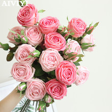 Flor falsa de borracha com rosas, flores falsas de parede com sensor hidratante de borracha, imitação de flor para casa, buquê de casamento 2024 - compre barato