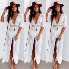 Fashion Women Sexy Beach Cover Up Bikini Women Swimsuit Bathing Suit Beach Wear Long Dress Deep V Swimwear Vestidos Dress 2024 - buy cheap