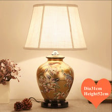 Chinese style flower&bird brown ceramic Table Lamps Touch switch linen lampshade E27 LED lamp for bedside&foyer&tea room MF011 2024 - buy cheap