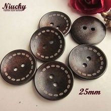 Niucky 25mm 1" Coffee laser engraved dotted line wood blaer buttons for sewing natural wood craft sewing accessories W0101-011 2024 - buy cheap