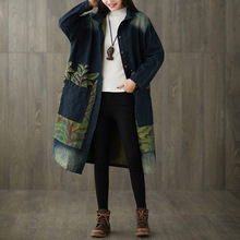 Тренч женский из денима с принтом, свободная верхняя одежда, винтажное однобортное пальто, Отбеленное пальто из денима, осень 2018 2024 - купить недорого