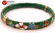 Qingmos Verde Cloisonne Esmalte Pulseiras Pulseiras para As Mulheres Manguito Característica Handwork China Bracelet-br214/Free Navio Atacado varejo 2024 - compre barato