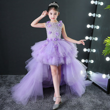 Noble Kids Evening Wedding Gowns Lavender Puffy Layered Detachable Flower Girl Dresses Chapel Train Princess Holiday Ball Gown 2024 - buy cheap