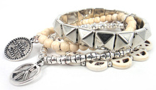 Free drop shipping Fashion women semi precious stone beads with peace ,snowman charm pyramid ladies elasticity bracelet 2024 - buy cheap
