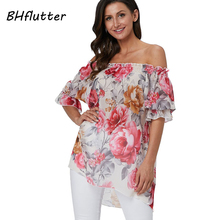 BHflutter 4XL Plus Size Blouse Women 2019 New Off Shoulder Summer Blouses Tops Ladies Floral Print Casual Loose Chiffon Shirts 2024 - buy cheap