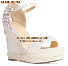 Almuden-sandália gladiadora, com plataforma branca, bege, preta, rebites, sapatos de casamento, enfeitado 2024 - compre barato