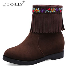 Lsewilly sapato feminino de salto largo, calçado de veludo com franjas para mulheres, botas de cano curto com borla, vermelho rosa k90, outono e inverno 2019 2024 - compre barato