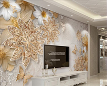Beibehand-papel de parede 3d luxuoso estilo europeu, joia dourada, borboleta, flor, tv, sala de estar, fundo, rolo de papel de parede 2024 - compre barato