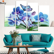 Atacado Bonito da borboleta orquídea flores impresso em lona para sala de estar decoração de casa arte da parede pintura a óleo sem moldura 2024 - compre barato