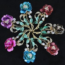 Charms multicolor Brooch rose flower white crystal rhinestone pins love weddings jewelry B1241 2024 - buy cheap