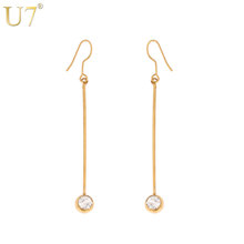 U7 Simple Long Earrings 78mm Women Jewelry Gift Gold/Silver Color Rhinestone Crystal Drop Earrings Wholesale E773 2024 - buy cheap