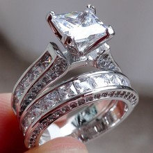 Joias femininas 2 em 1, anel vintage de cristal de zircônia, cor prata, tamanho 6 7 8 9 10 11 2024 - compre barato