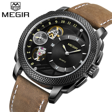 Топ люксовый бренд MEGIR Мужские Модные Спортивные кварцевые наручные часы военный водонепроницаемый кожаный ремешок мужские повседневные часы Relogio Masculino 2024 - купить недорого