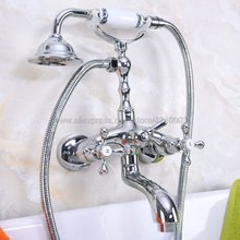 Bathtub Faucets Wall Mounted Chrome Brass Brushed Bathtub Faucet With Hand Shower Bathroom Bath Shower Faucets Kna197 2024 - buy cheap