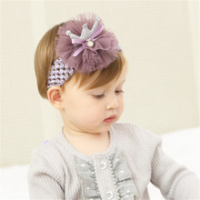 10pcs/lot New Fashion Kids Hair Clip Gauze Mesh Transparent Crystal Gold Silver Crown Girls Barrette Elastic Hair Headbands 2024 - buy cheap