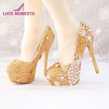 Zapatos de boda de tacón de diamante brillante, tacones de noche hechos a medida, cristal dorado, Phoenix, hermosos zapatos de graduación Cenicienta 2024 - compra barato