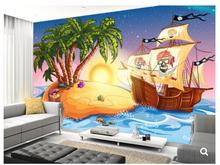 Papel de pared personalizado infantil, barco de la Isla del Tesoro y PIRATA, mural de dibujos animados 3D para dormitorio, papel tapiz para habitación de niños 2024 - compra barato