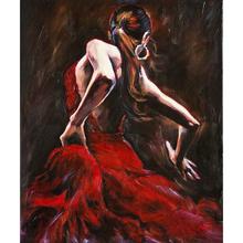 Pintura a óleo feita à mão, arte enfeitada com tela espanhola, dançarino em vestido vermelho, arte de parede para quarto 2024 - compre barato