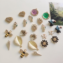 2018 New Styles Mix 24Pcs Animal Flower Leaf Shape Glass Rhinestones KC Gold Alloy Pendants Jewelry Charms 2024 - buy cheap