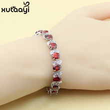 Hot Sell Fashion Silver Color Jewelry Red Created Garnet White Austrian Crystal Chain-Link Bracelet length 18+2cm For Women 2024 - buy cheap