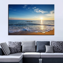 Pintura em tela decoração da casa hd impresso 1 peça/pcs sunrise beach seascape fotos céu azul ondas do mar poster parede arte quadro 2024 - compre barato