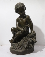 Ocidental Bronze Adorável Menino Nu Kid Criança Provocação Pássaro Art Deco Escultura Estátua 2024 - compre barato